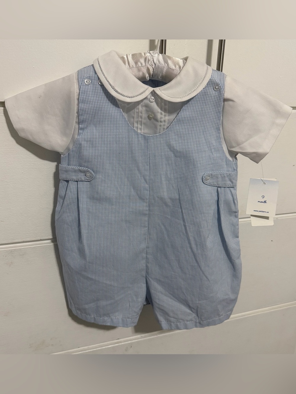 NWT 9 month Petit Ami Blue Gingham Romper